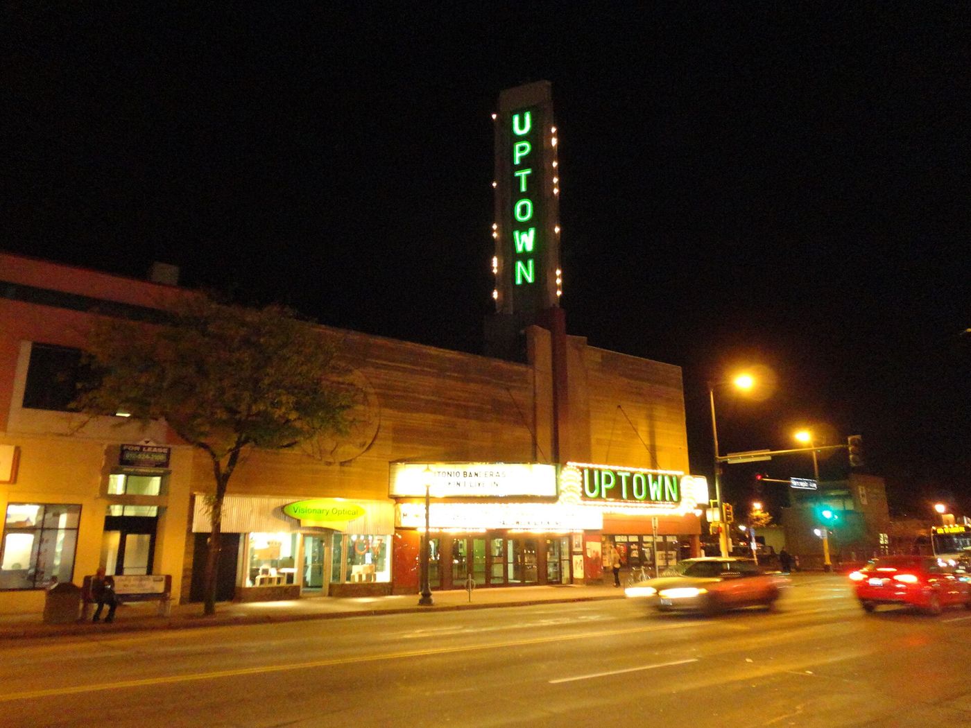 Uptown Theater marquee on Hennepin Avenue at night